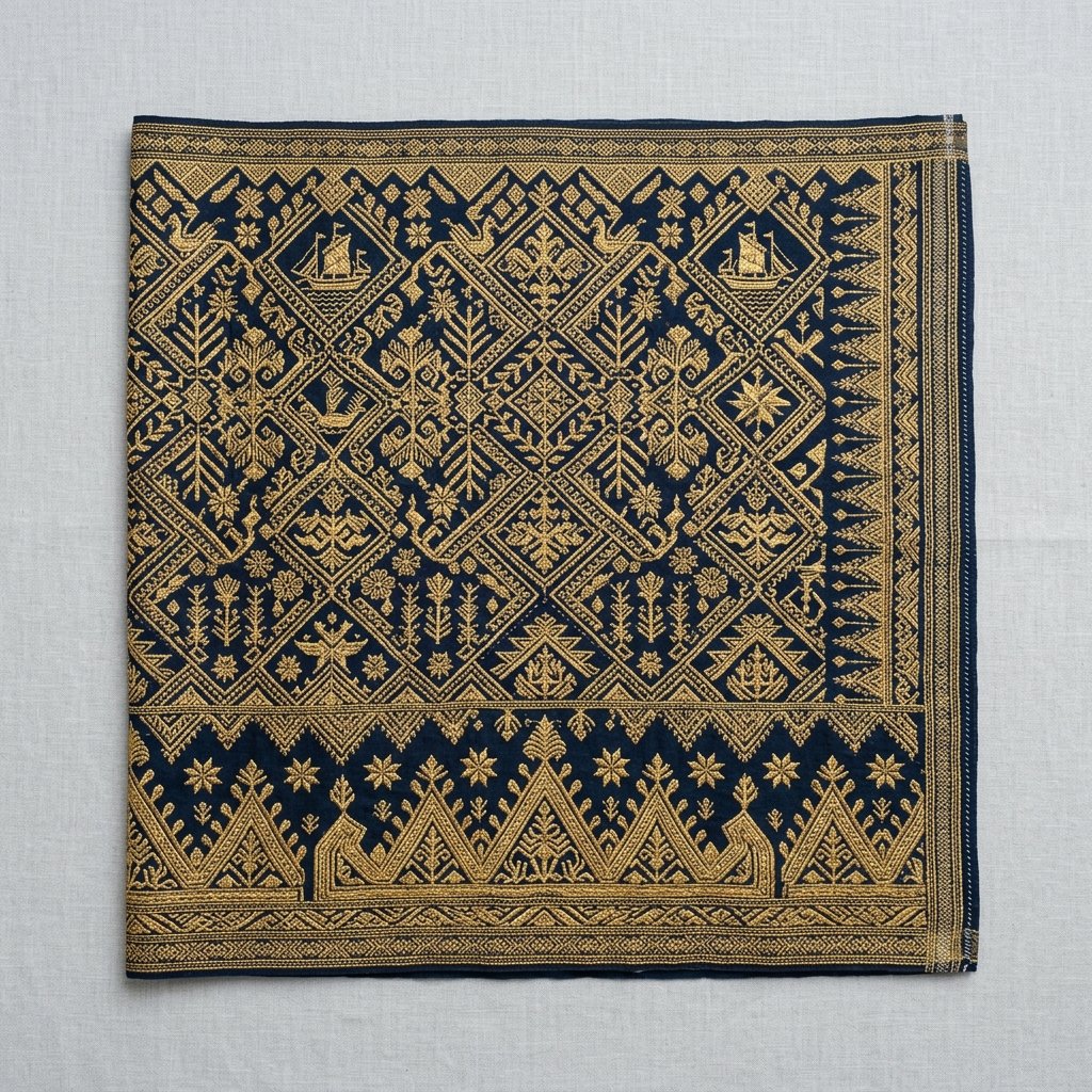 Kain Tapis Lampung Sulam Tangan Motif Raja Medal